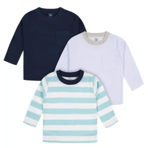 3-Pack Baby Boys Royal Blues Long Sleeve Pocket Tees, 0-3M Gerber Childrenswea