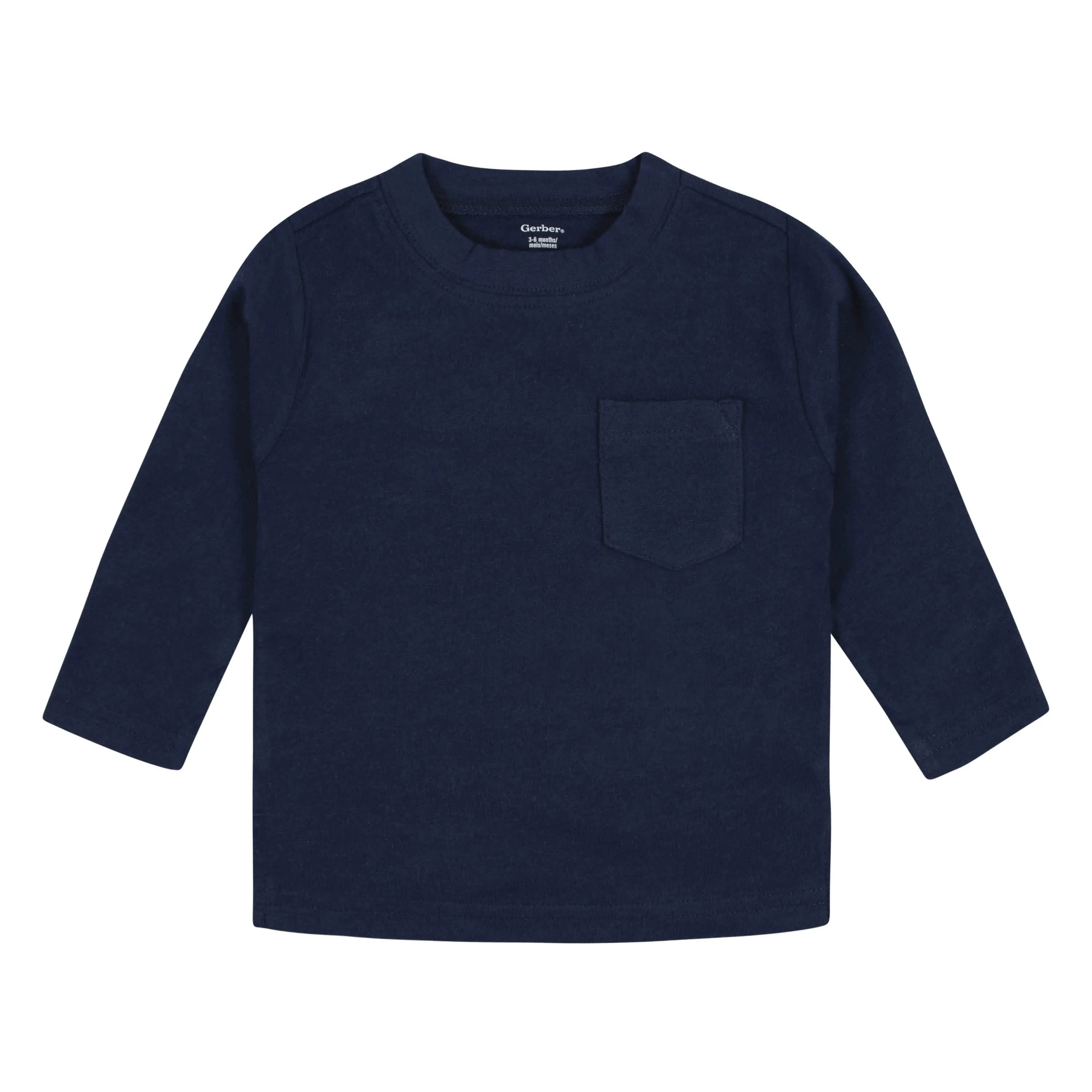 3-Pack Baby Boys Royal Blues Long Sleeve Pocket Tees, 0-3M Gerber Childrenswea