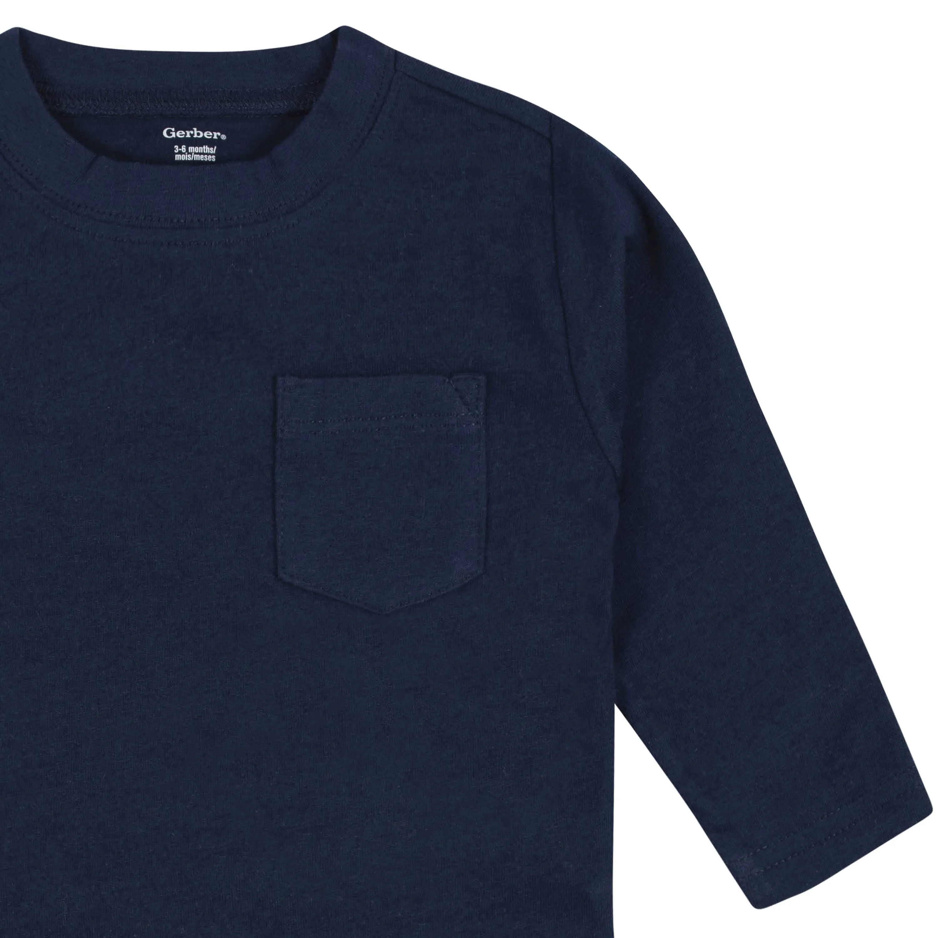 3-Pack Baby Boys Royal Blues Long Sleeve Pocket Tees, 0-3M Gerber Childrenswea