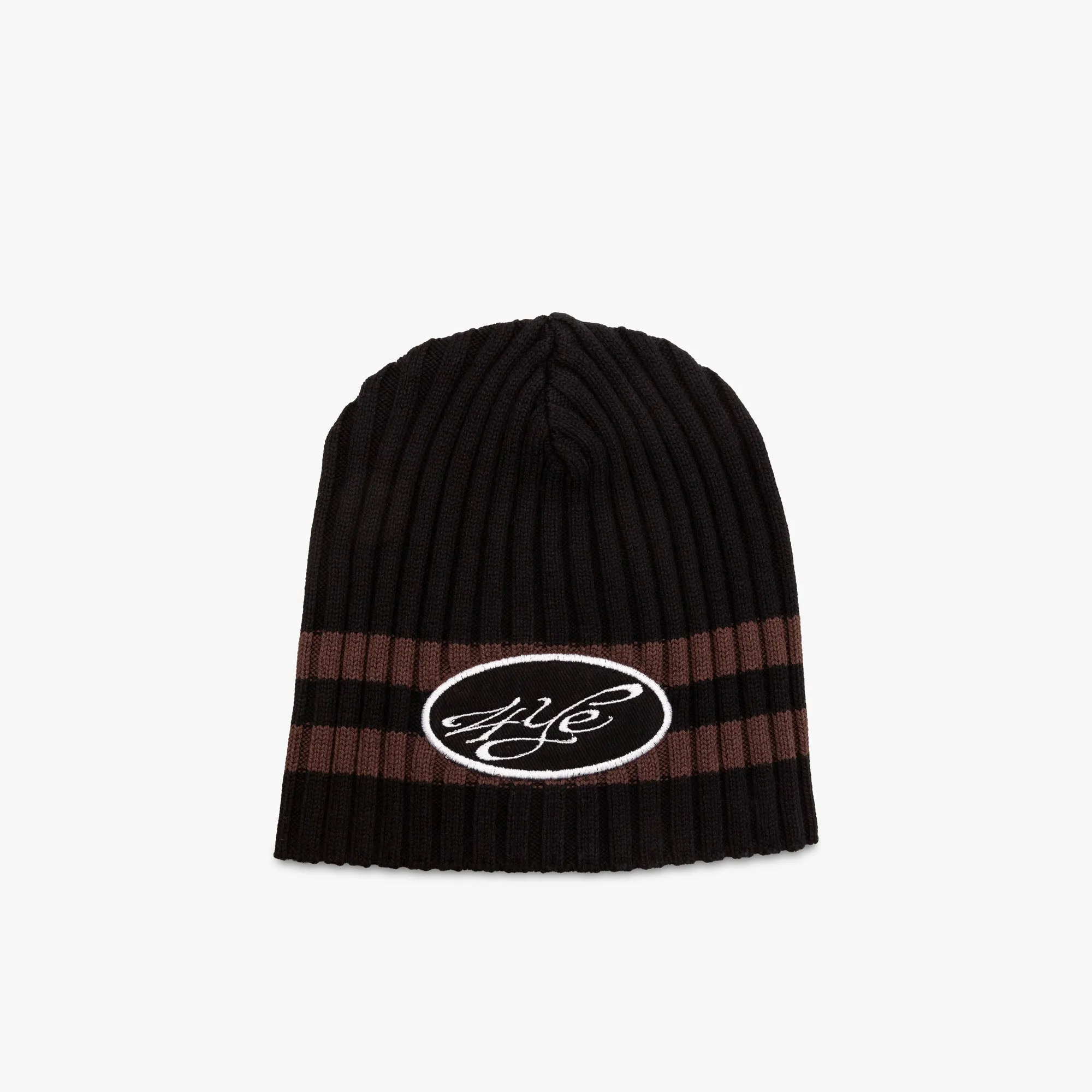 4YE Signature Thick Ribbed Patch Beanie / Black / Brown
