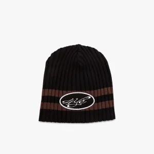 4YE Signature Thick Ribbed Patch Beanie / Black / Brown