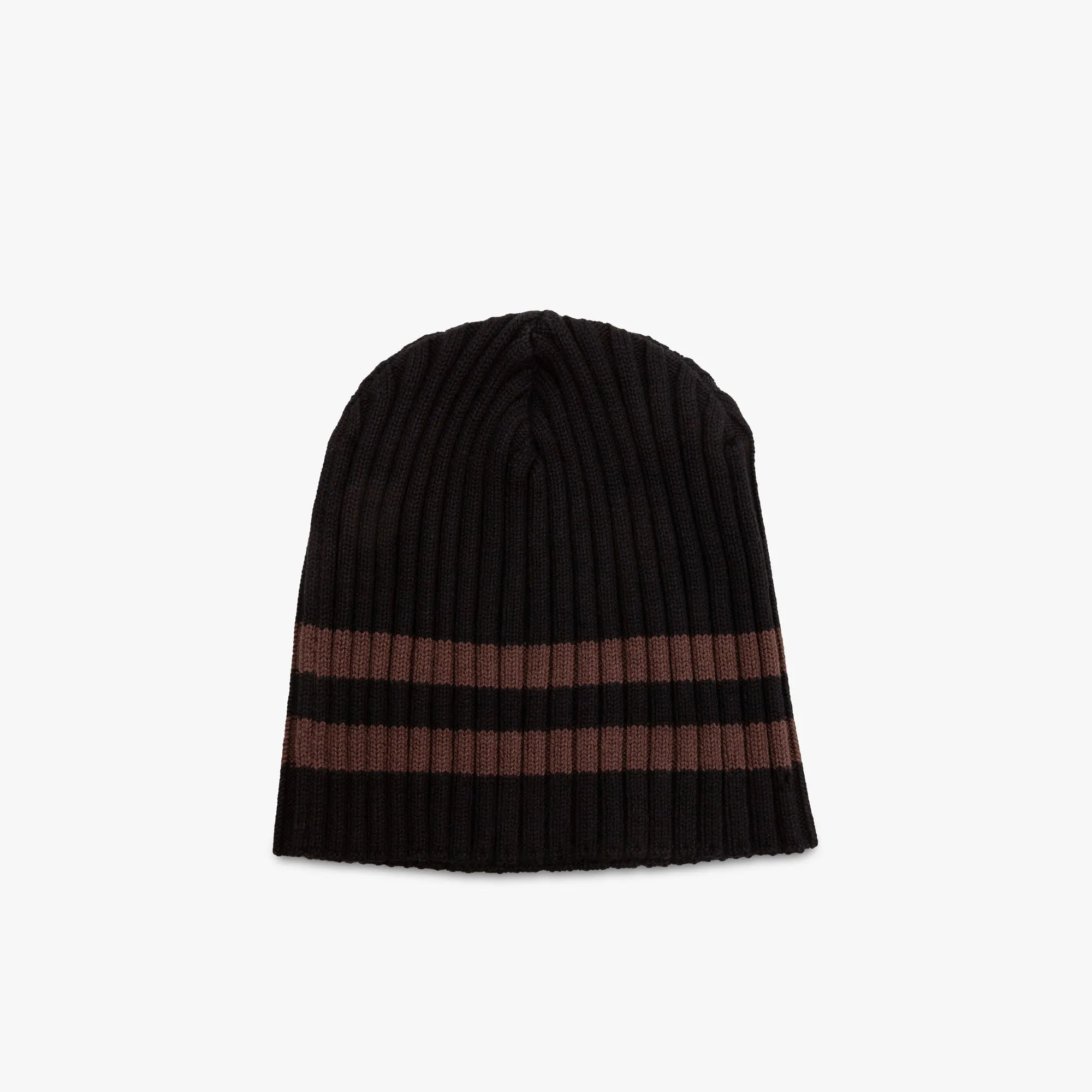 4YE Signature Thick Ribbed Patch Beanie / Black / Brown