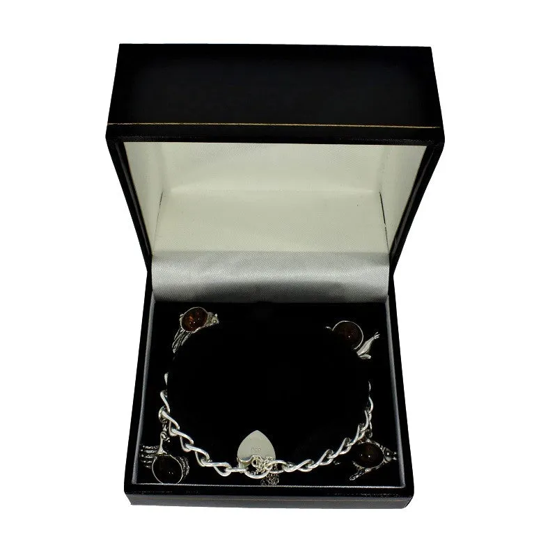 Amber Sterling Silver Ladies Charm Bracelet