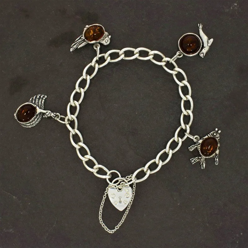 Amber Sterling Silver Ladies Charm Bracelet