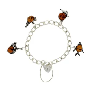 Amber Sterling Silver Ladies Charm Bracelet