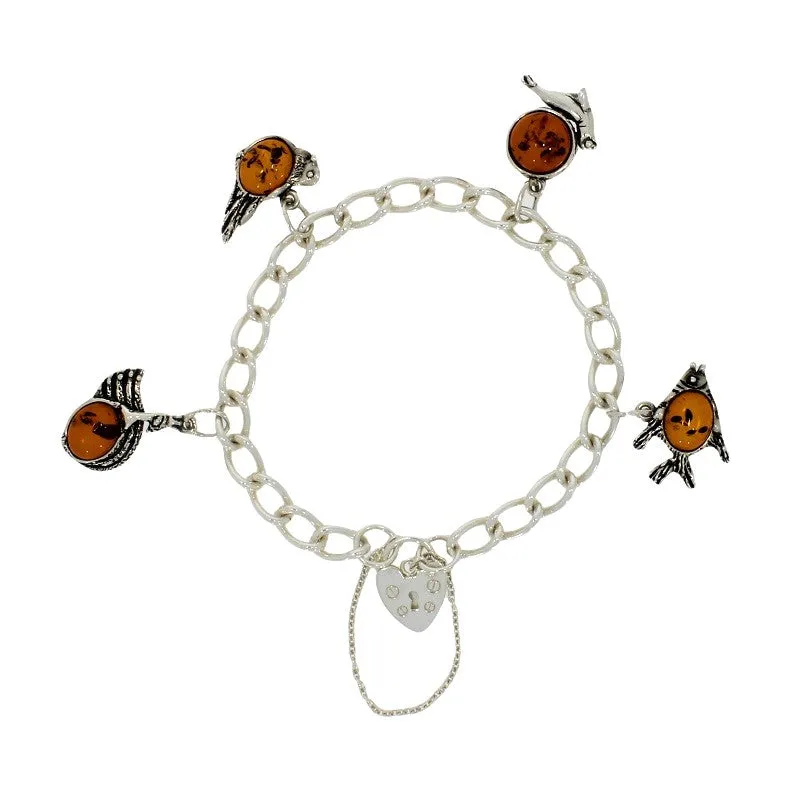 Amber Sterling Silver Ladies Charm Bracelet