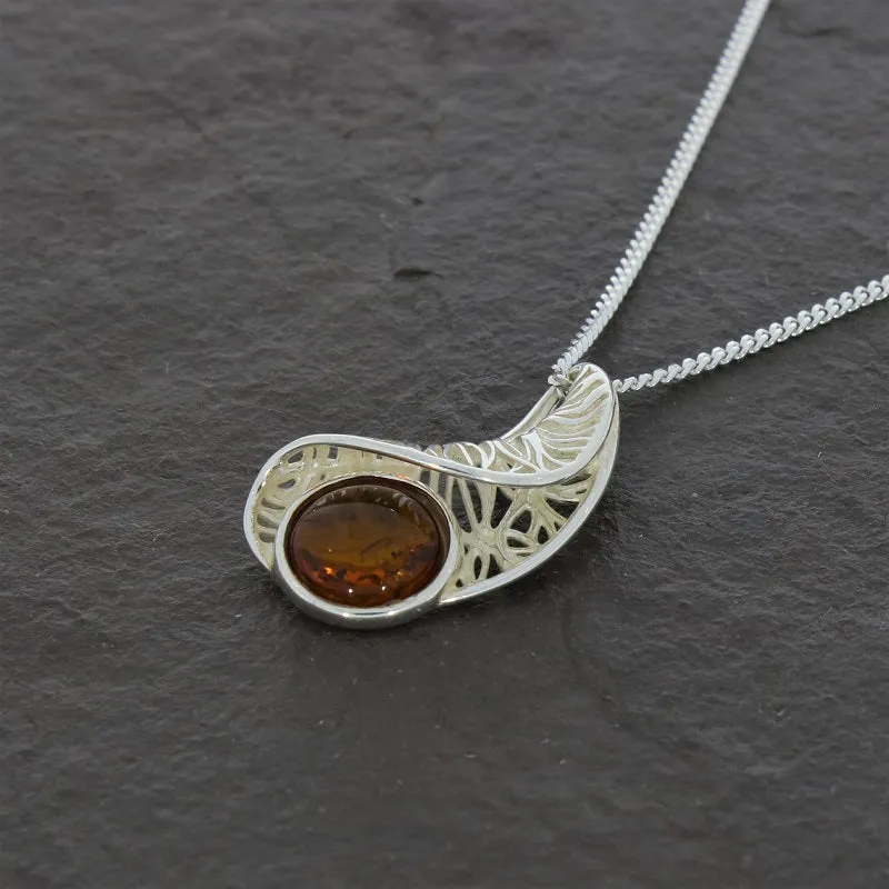 Amber Sterling Silver Pendant & Chain
