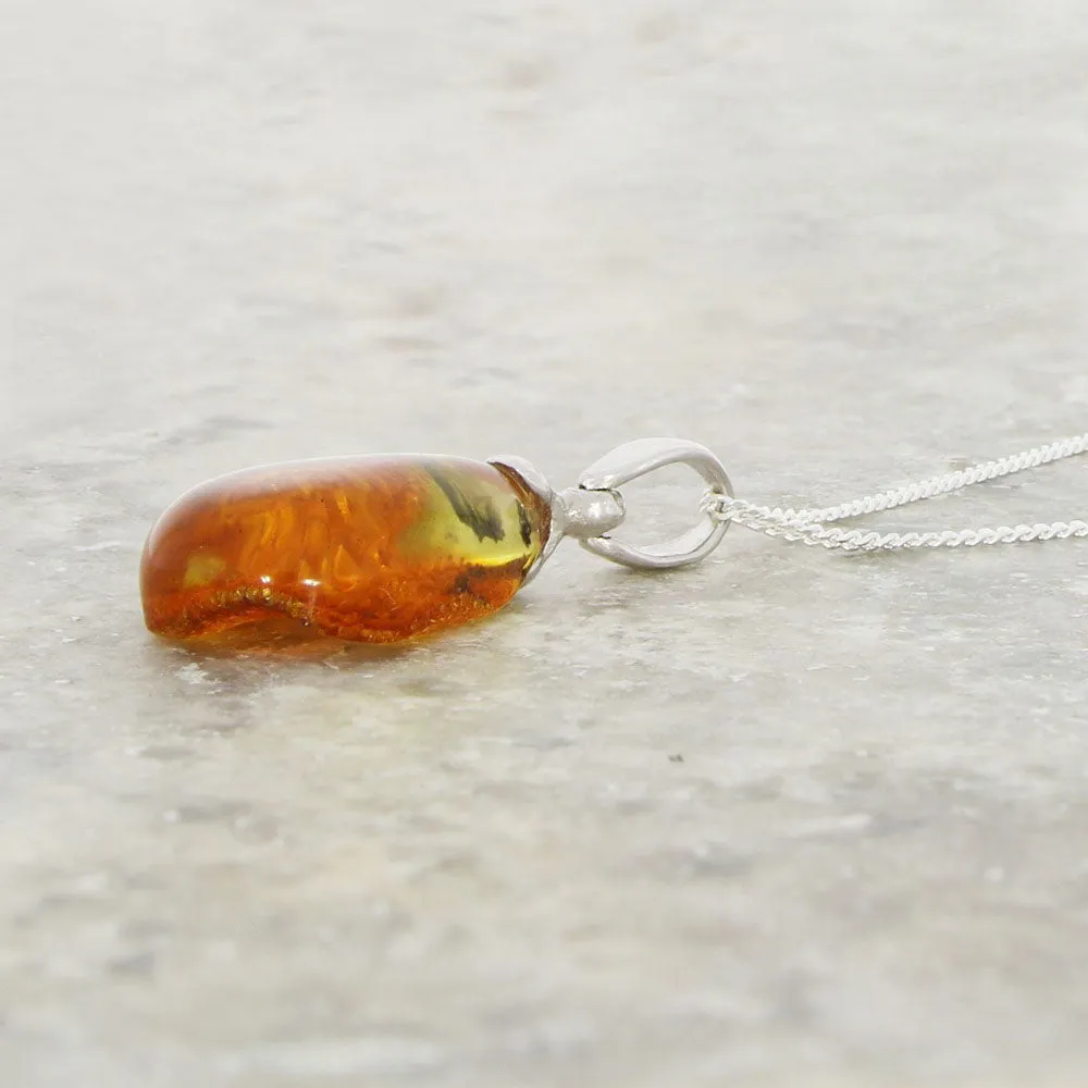 Amber With Insect Sterling Silver Pendant and Chain