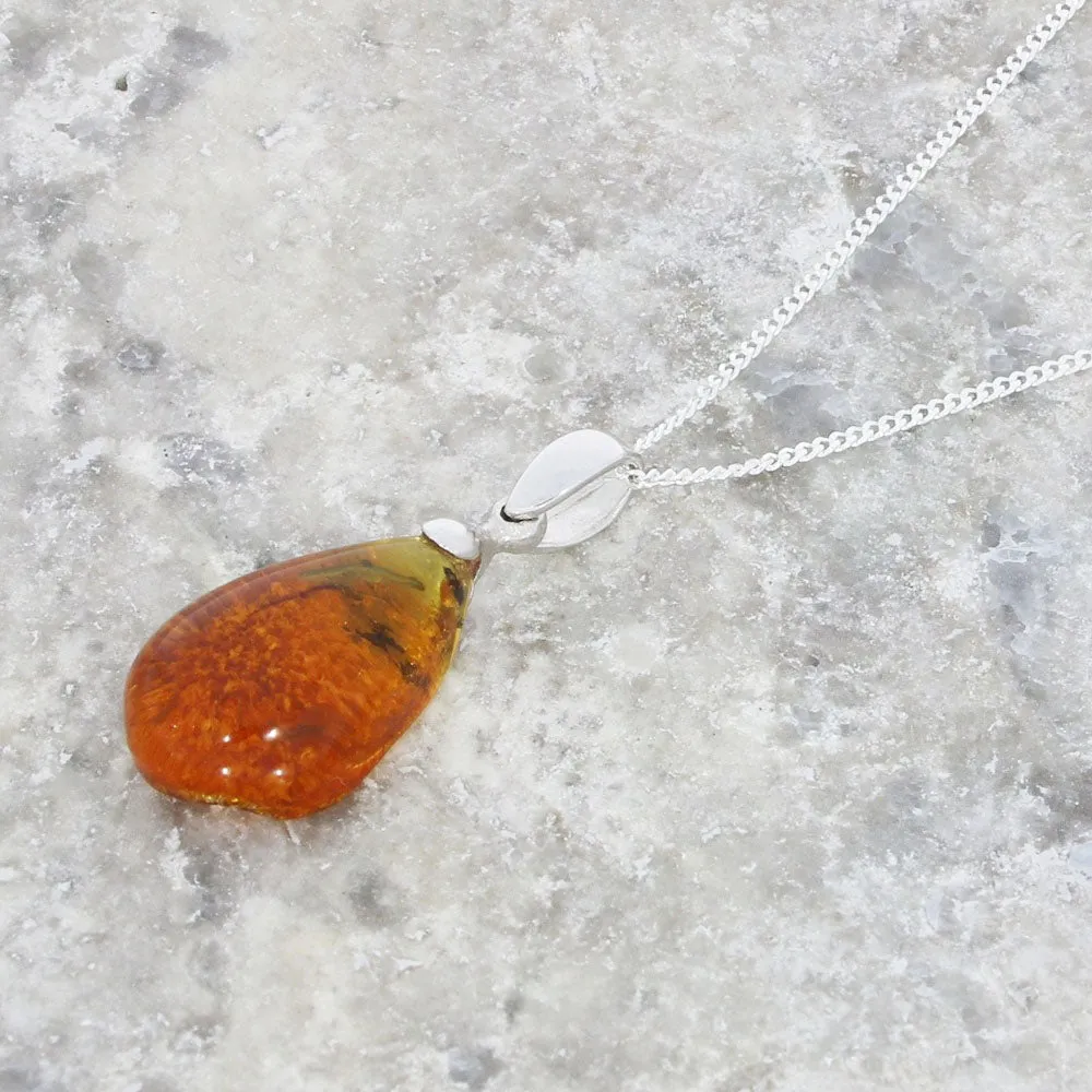 Amber With Insect Sterling Silver Pendant and Chain