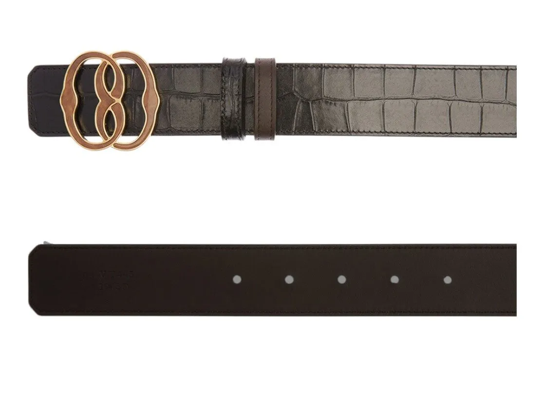 Bally 6305270 Croc Embossed Adjustable Reversible Brown Leather Belt