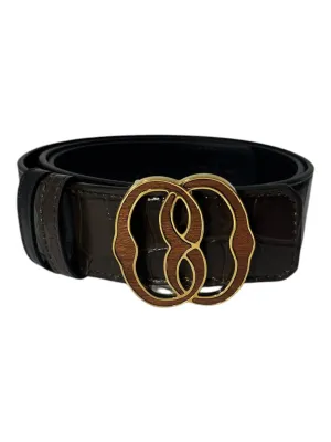 Bally 6305270 Croc Embossed Adjustable Reversible Brown Leather Belt