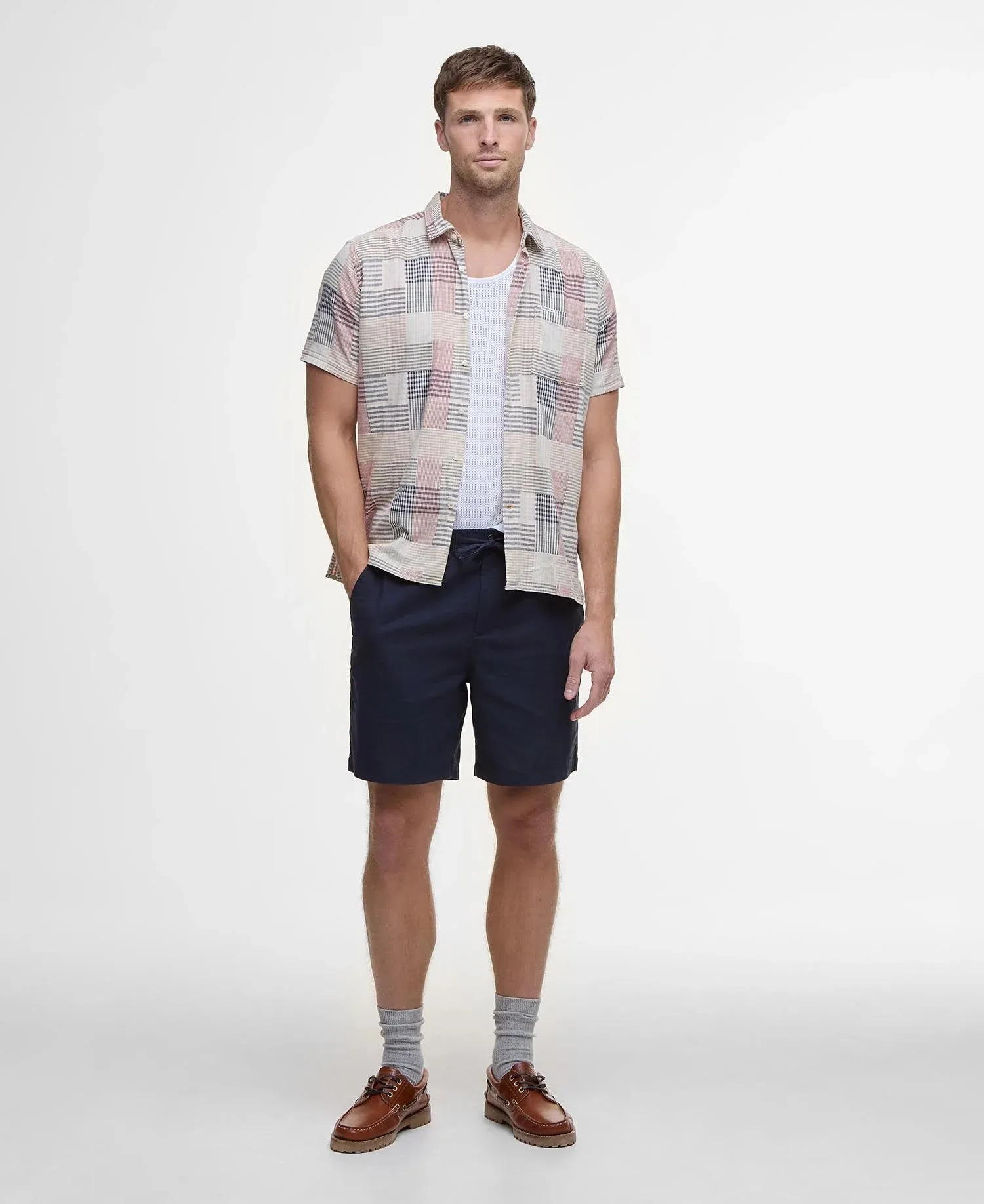 Barbour Mens Cotton short - Navy, sage and Mist