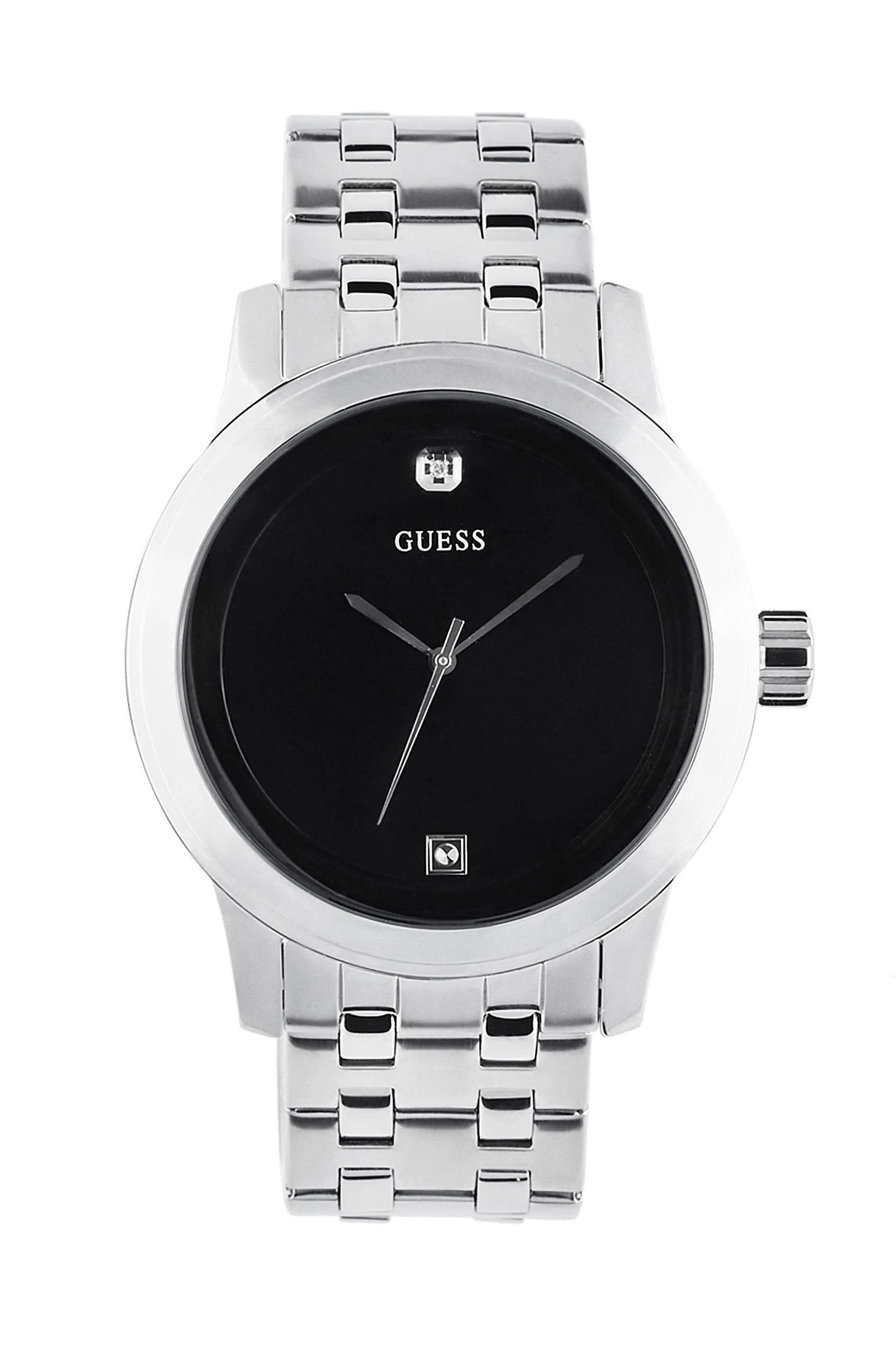 Black and Silver-Tone Diamond Dress Watch
