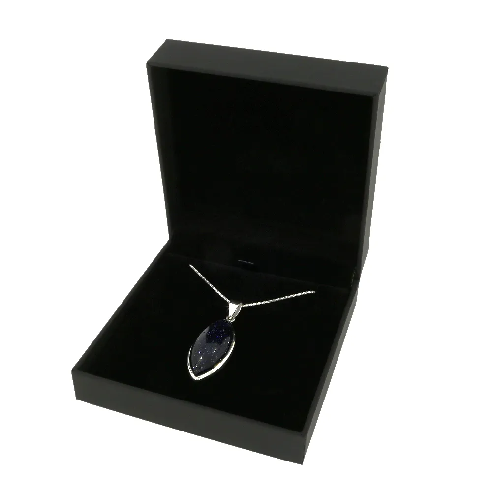 Blue Goldstone Sterling Silver Marquise Pendant & Chain