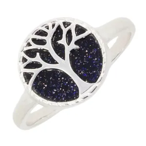 Blue Goldstone Sterling Silver Tree of Life Ring