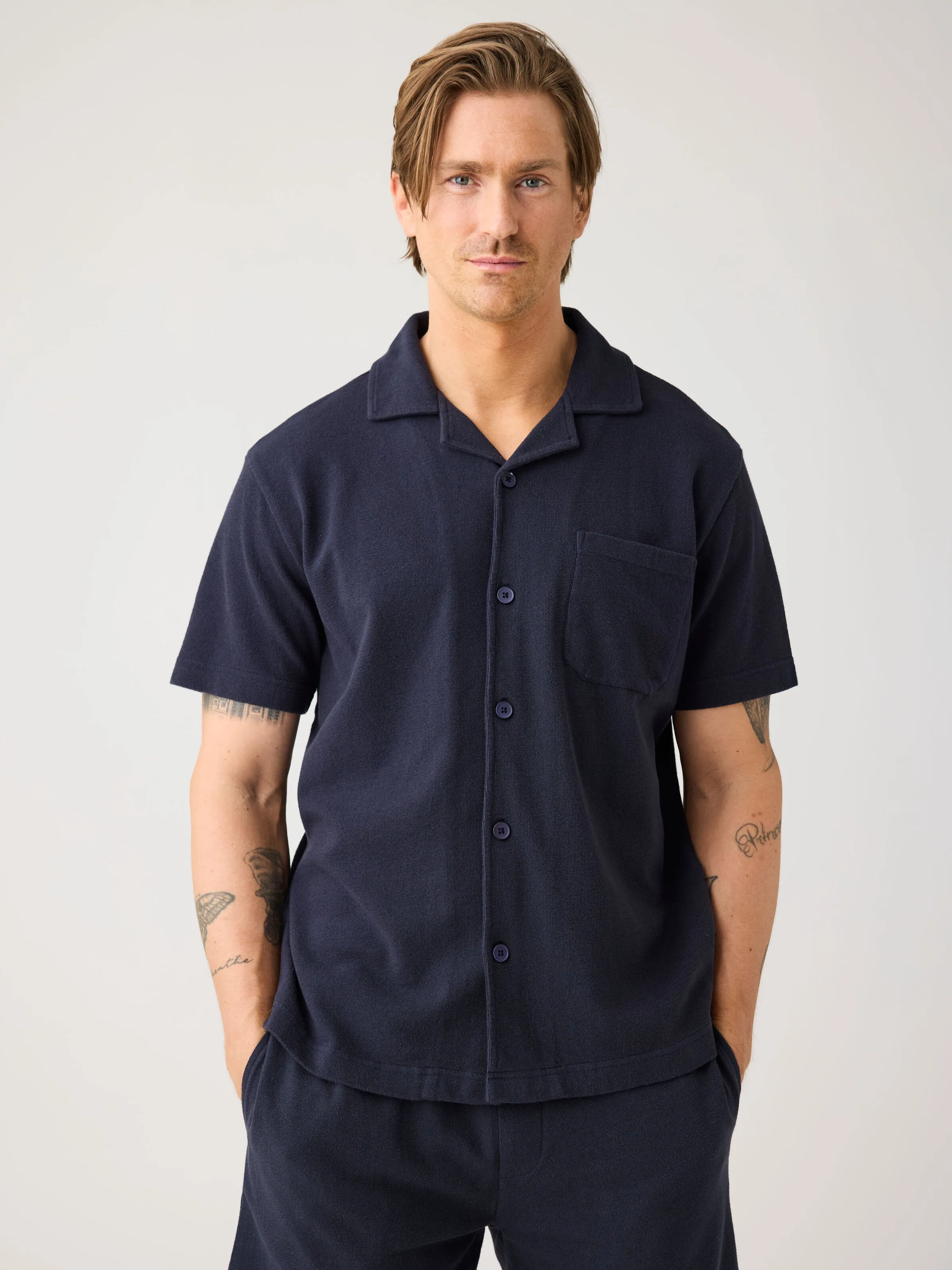 Box fit short sleeve boucl shirt - GOTS/Vegan - Night Sky Knowledge Cotton