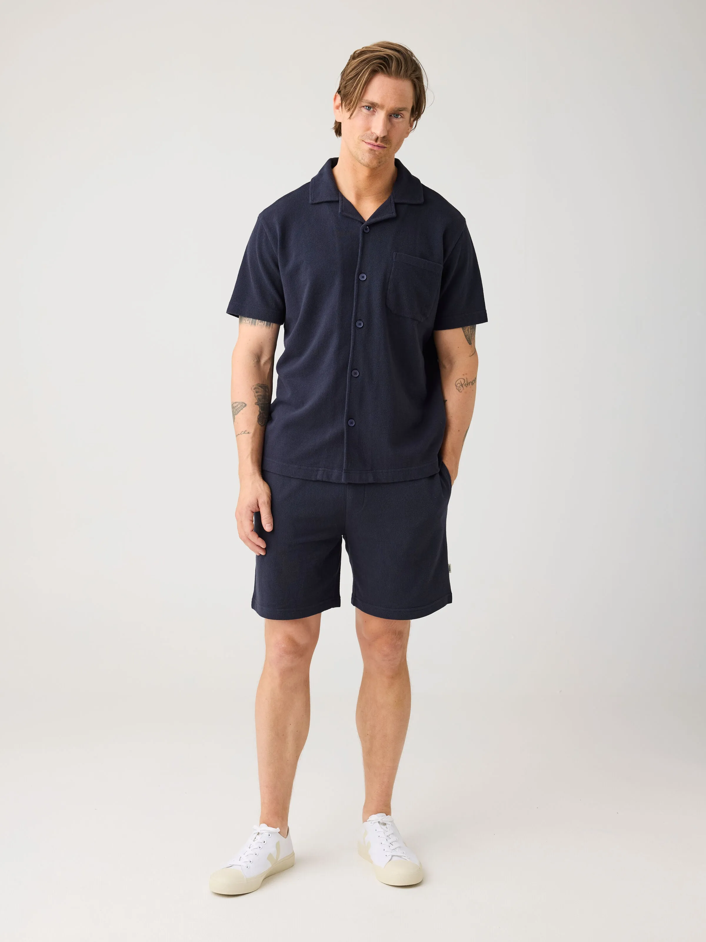 Box fit short sleeve boucl shirt - GOTS/Vegan - Night Sky Knowledge Cotton