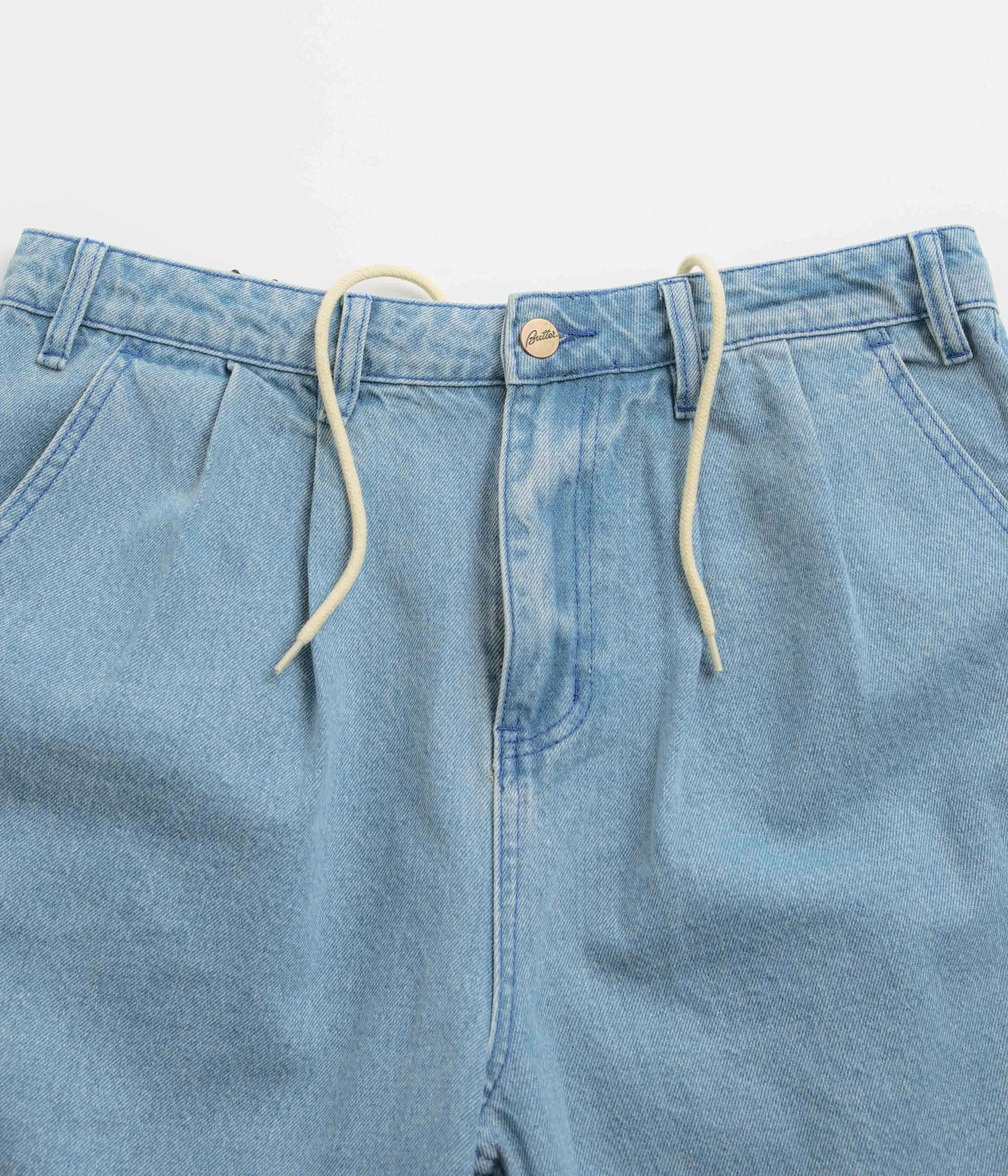 Butter Goods x Blue Note Pleated Denim Shorts - Washed Indigo