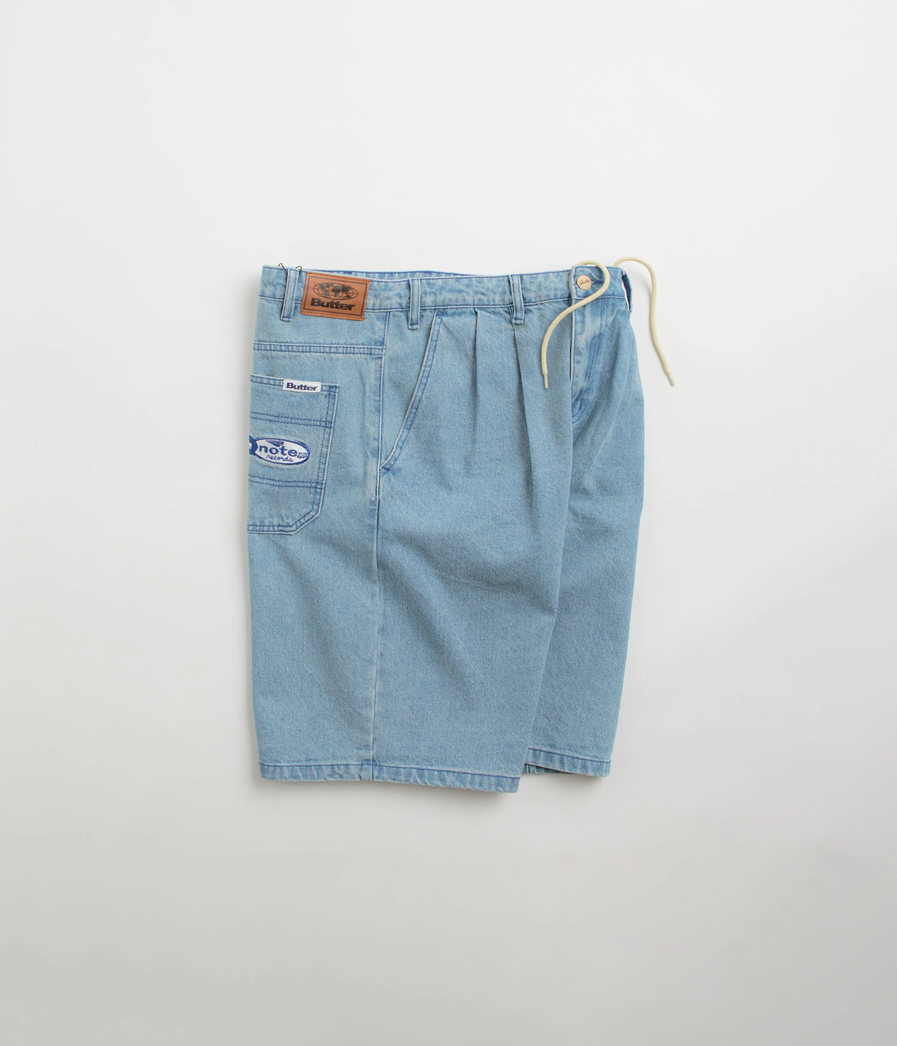 Butter Goods x Blue Note Pleated Denim Shorts - Washed Indigo
