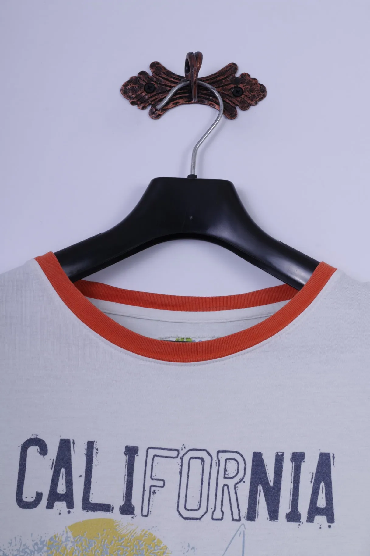 California Beach Mens XL T-Shirt White Cotton Graphic Long Beach Top