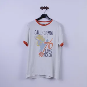 California Beach Mens XL T-Shirt White Cotton Graphic Long Beach Top