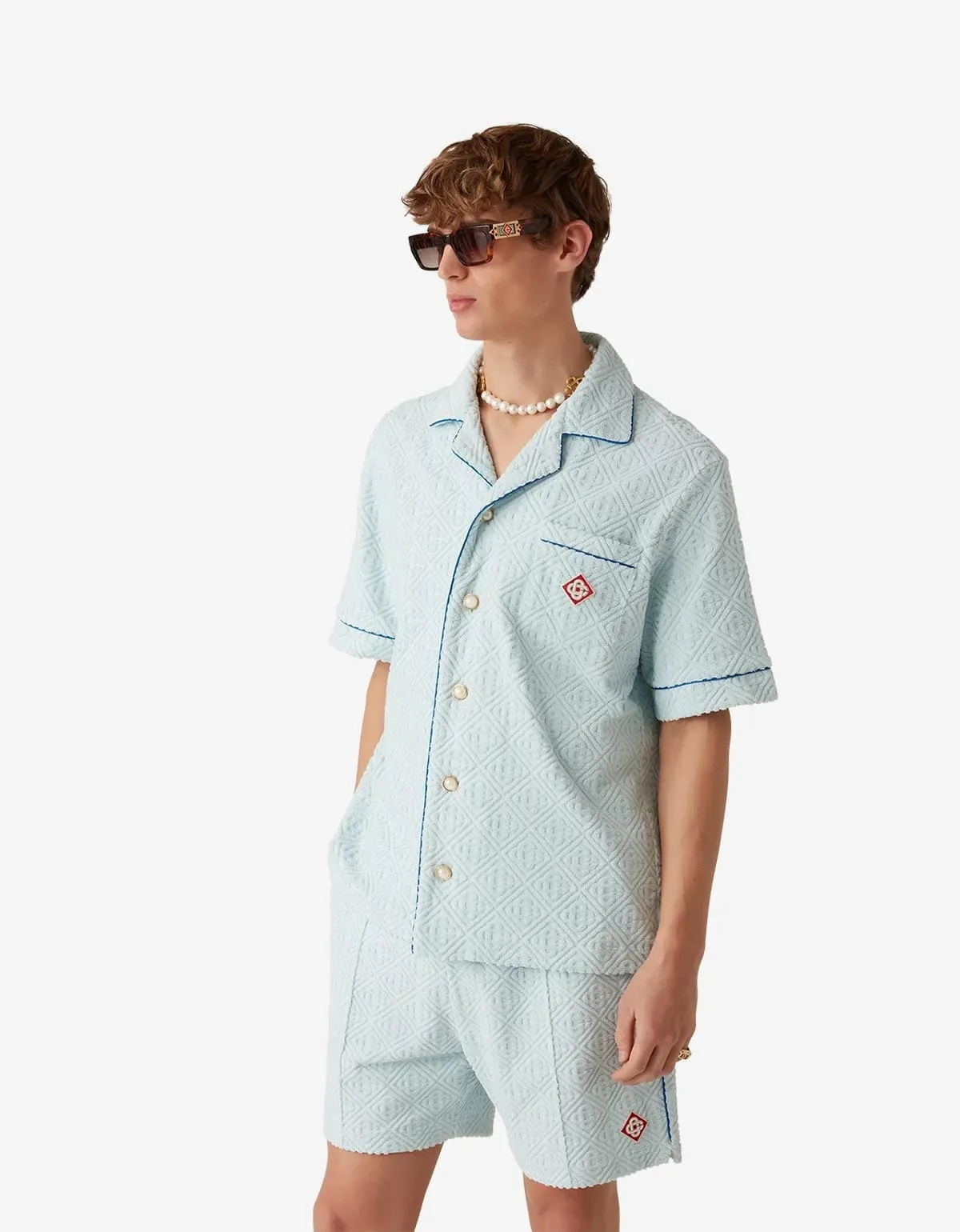 Casablanca Light Blue Monogram Towelling Shorts