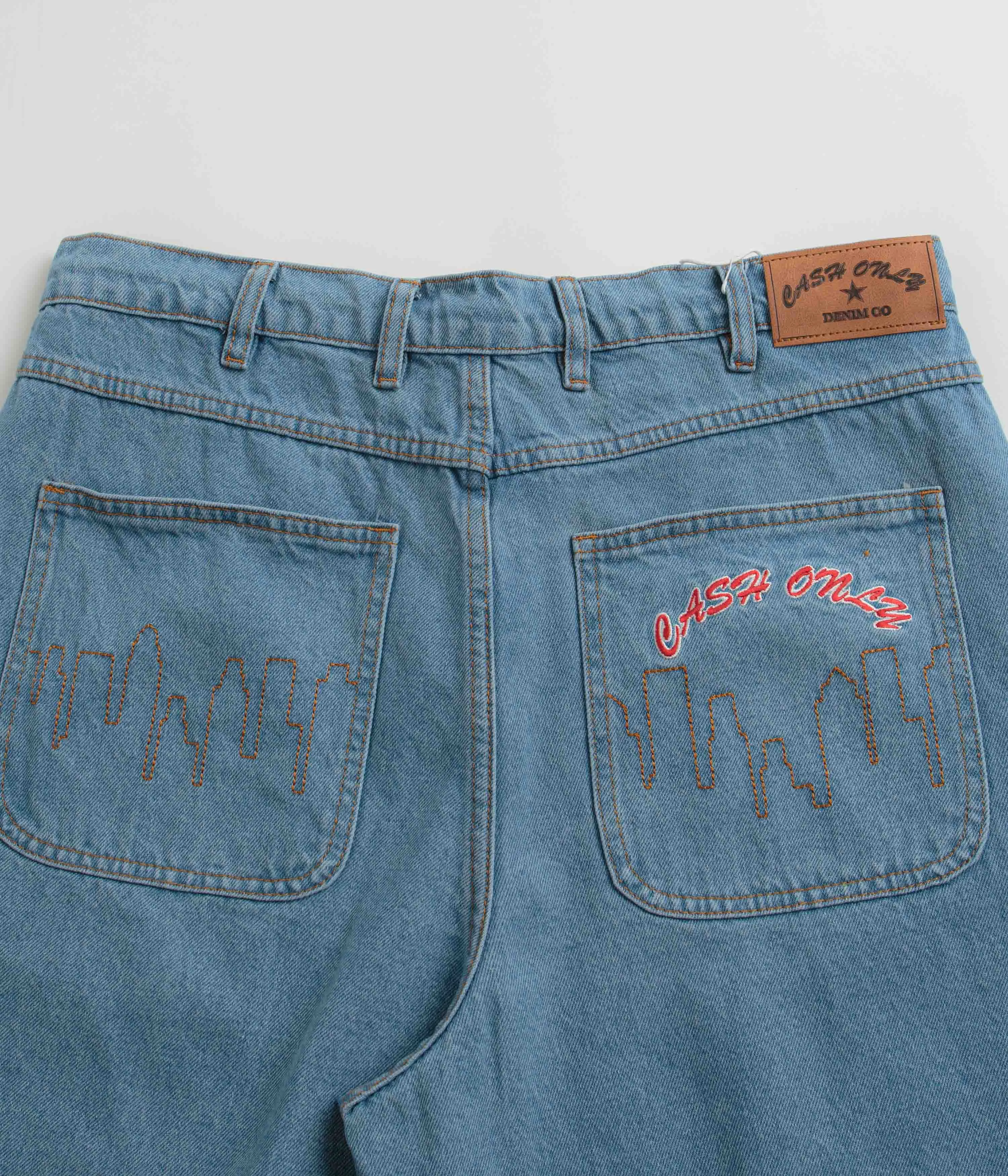 Cash Only Logo Denim Shorts - Washed Indigo