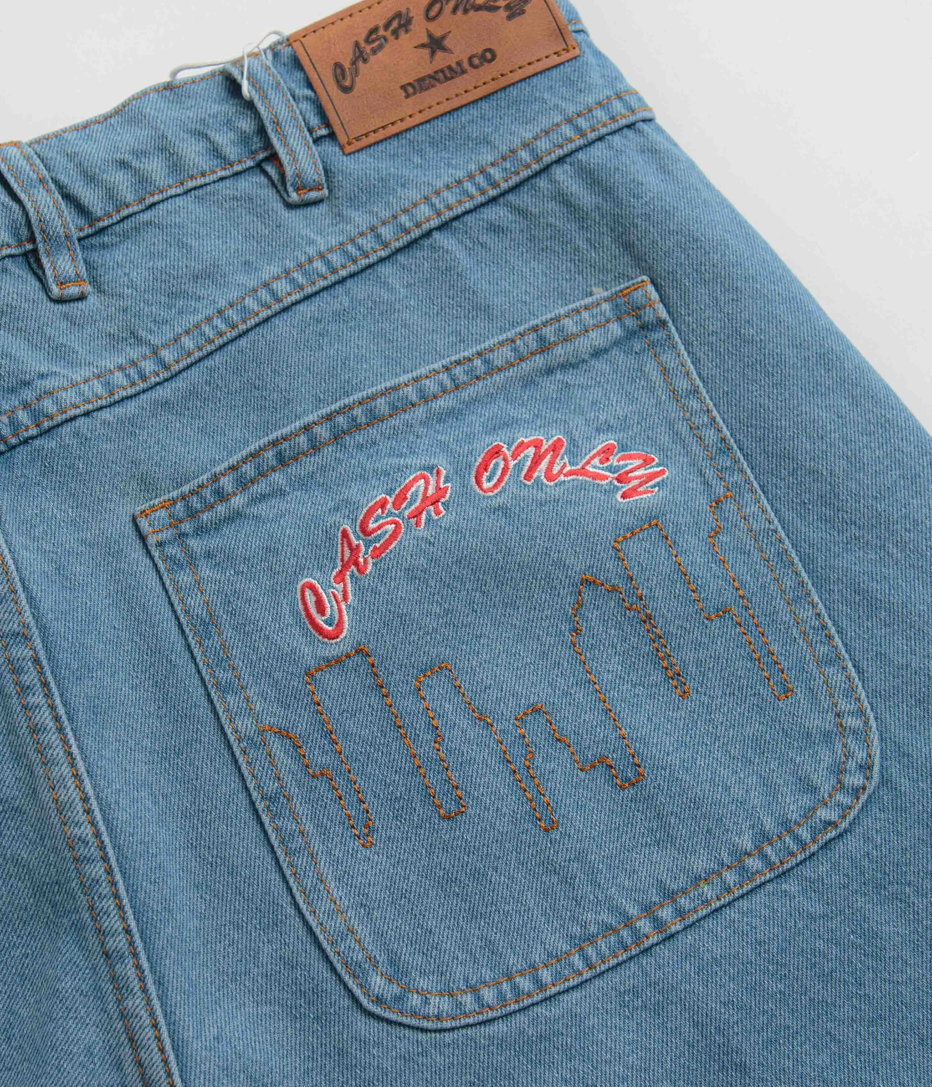 Cash Only Logo Denim Shorts - Washed Indigo