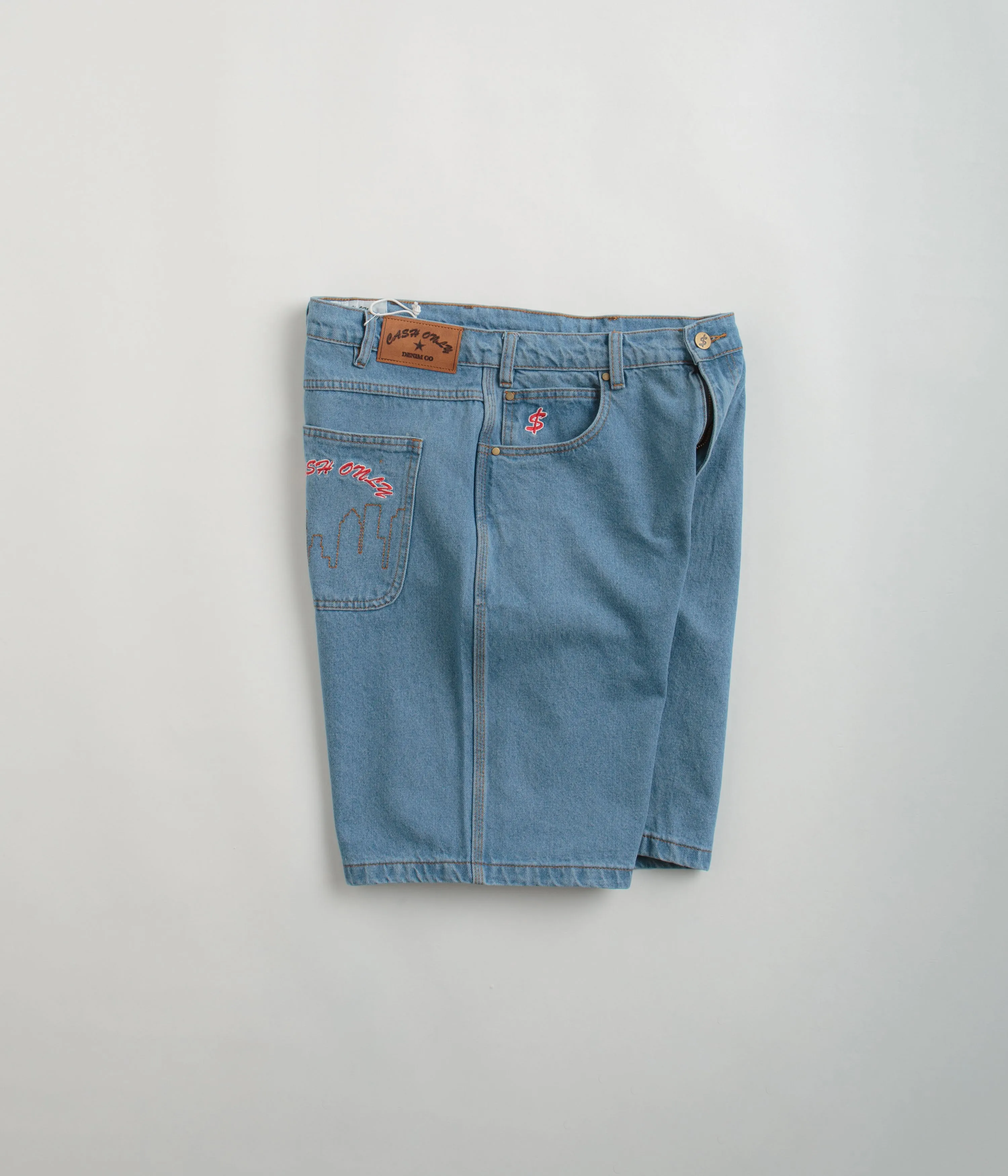 Cash Only Logo Denim Shorts - Washed Indigo