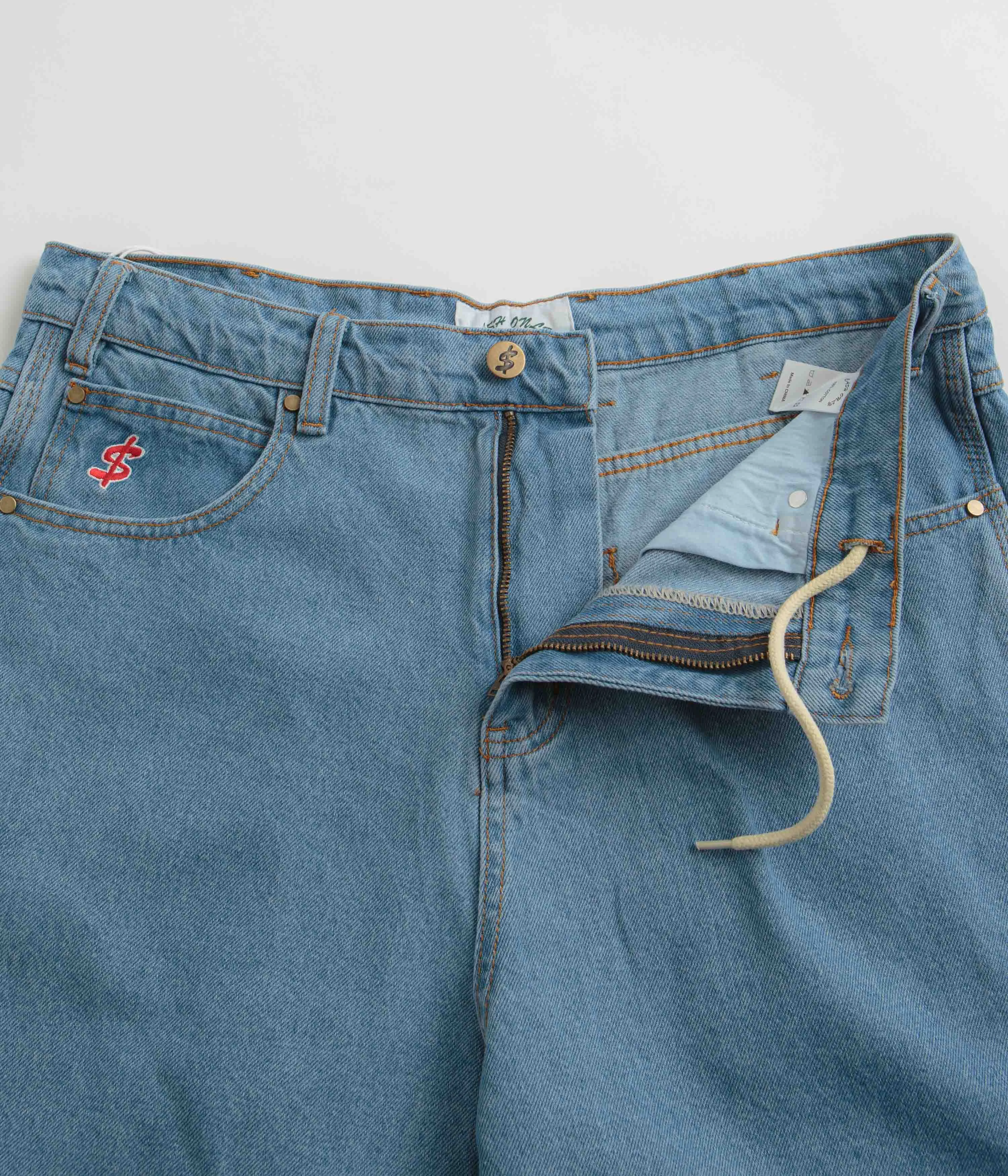Cash Only Logo Denim Shorts - Washed Indigo