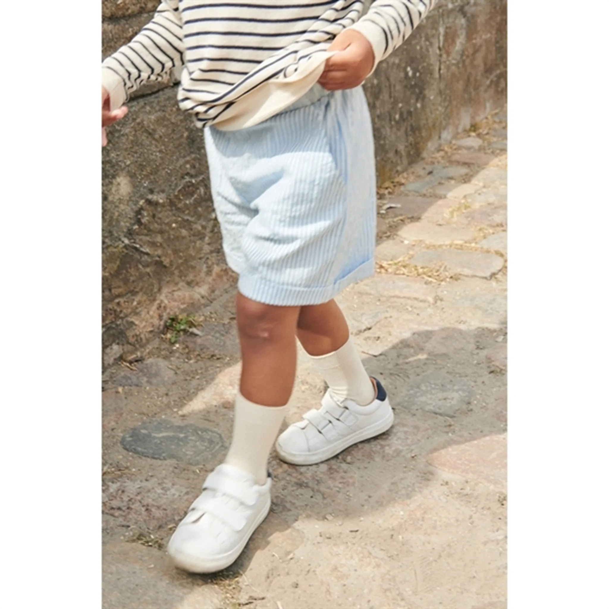 Copenhagen Colors Sky Blue W Cream Stripe Seersucker Sporty Shorts