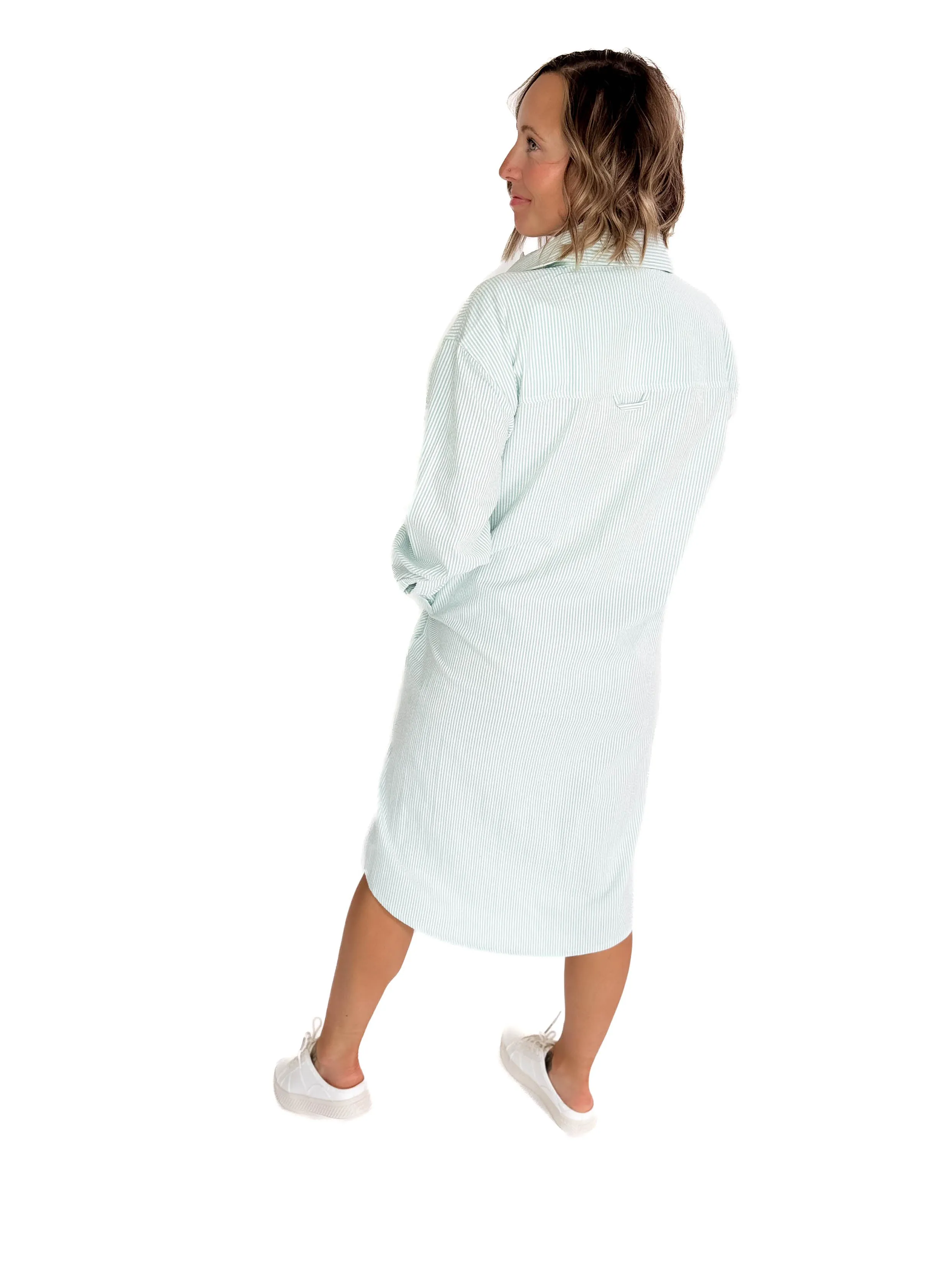 Corsica Button Down Seer Sucker Dress- MINT