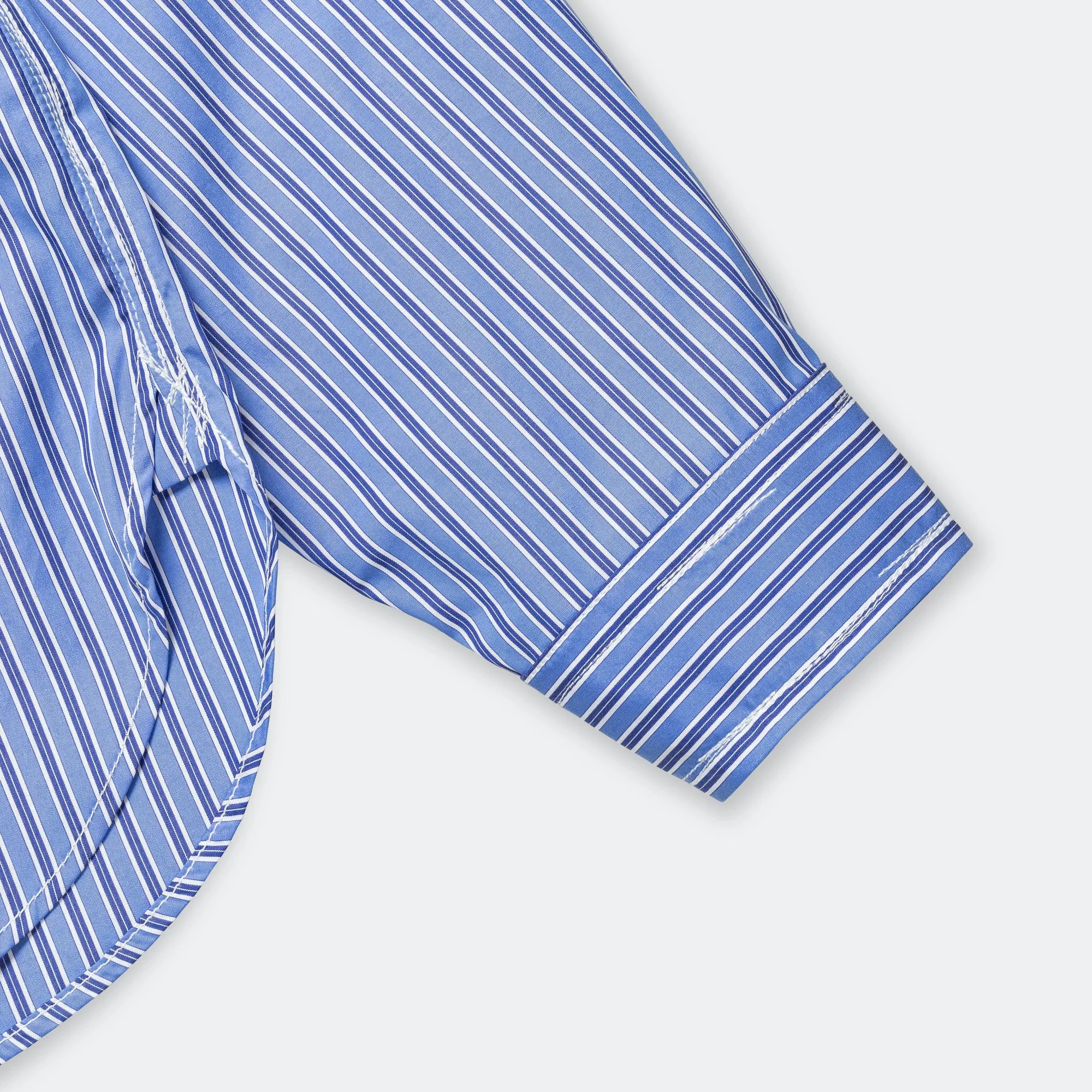 Cotton Stripe Panelled Shirt - Blue/Sax-White