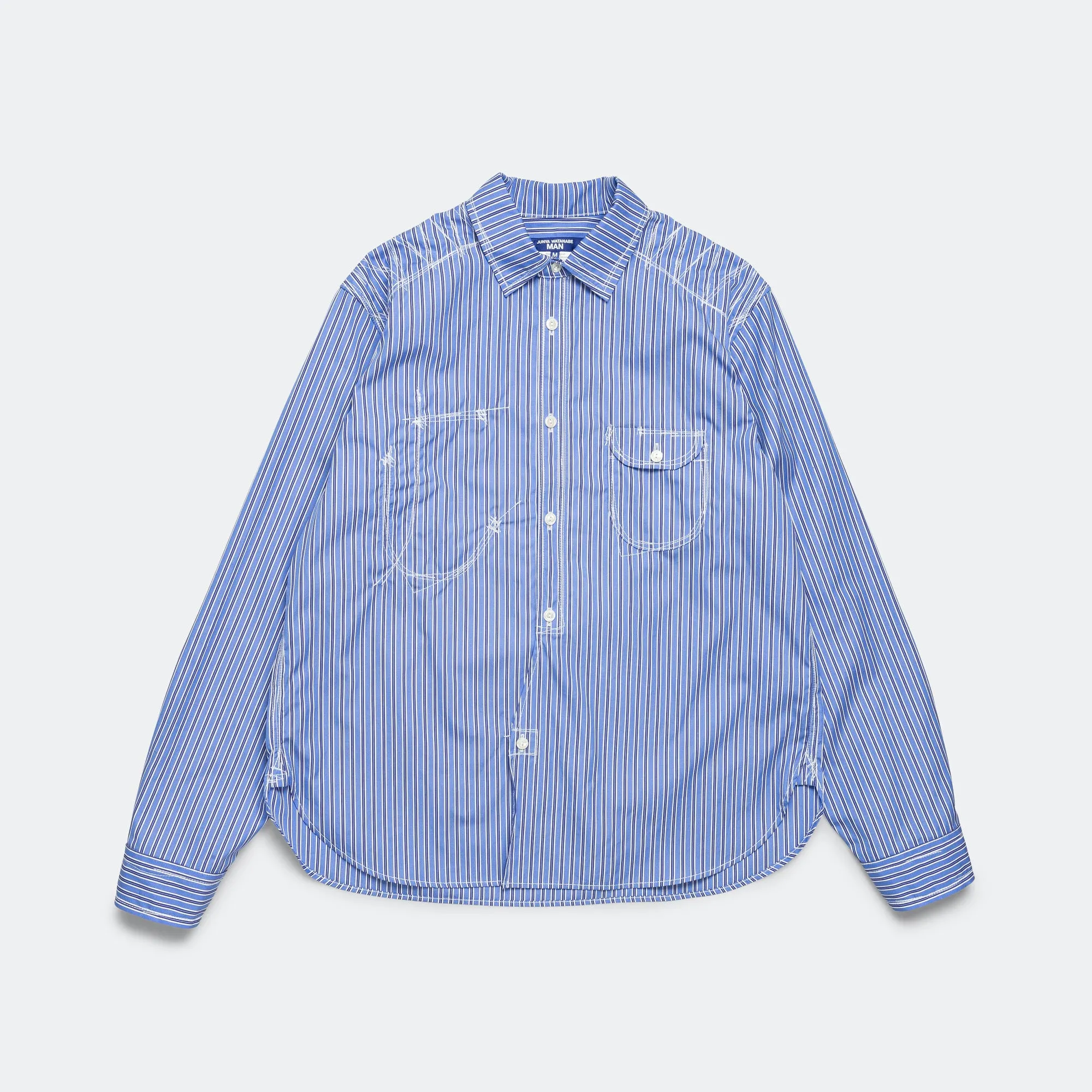 Cotton Stripe Panelled Shirt - Blue/Sax-White