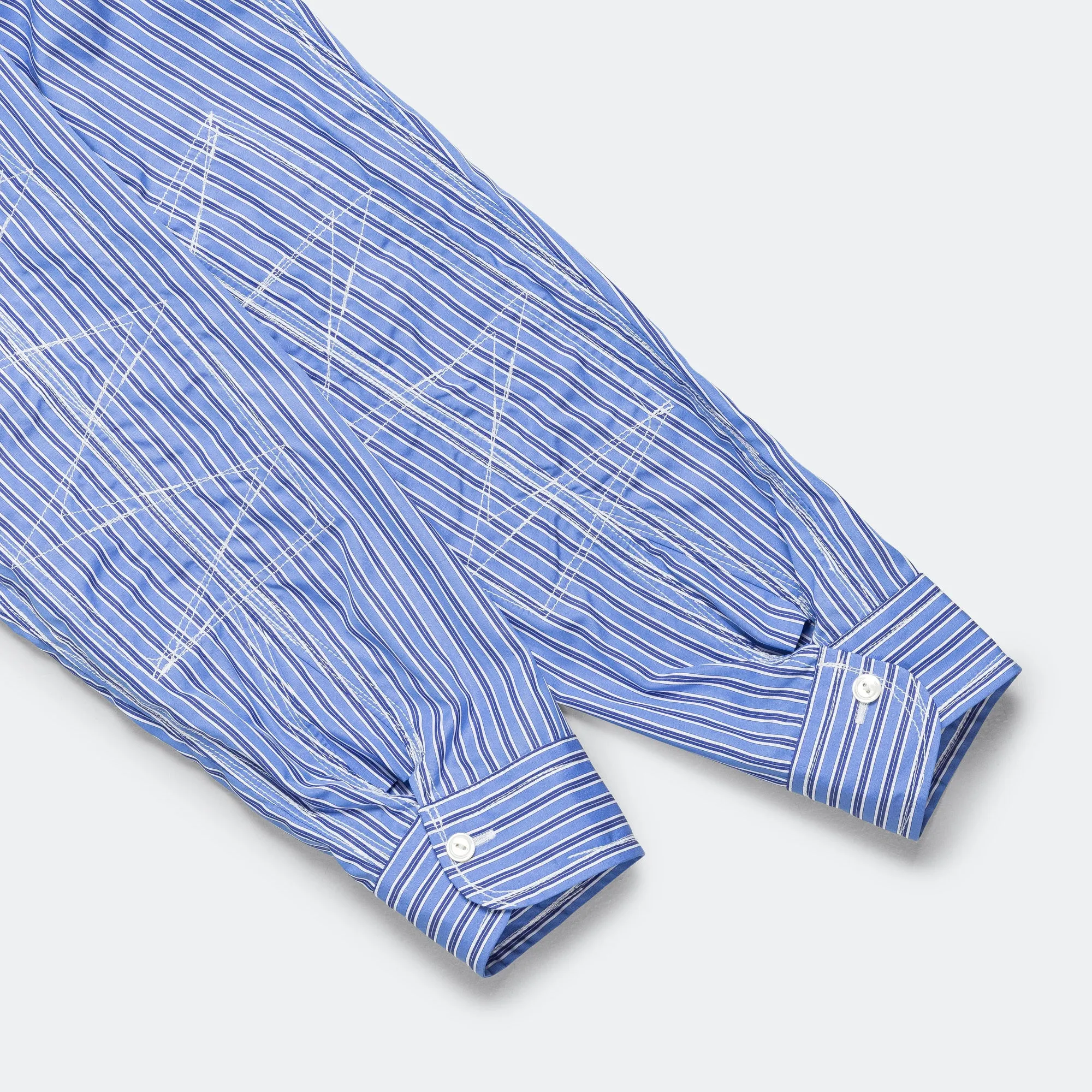 Cotton Stripe Panelled Shirt - Blue/Sax-White