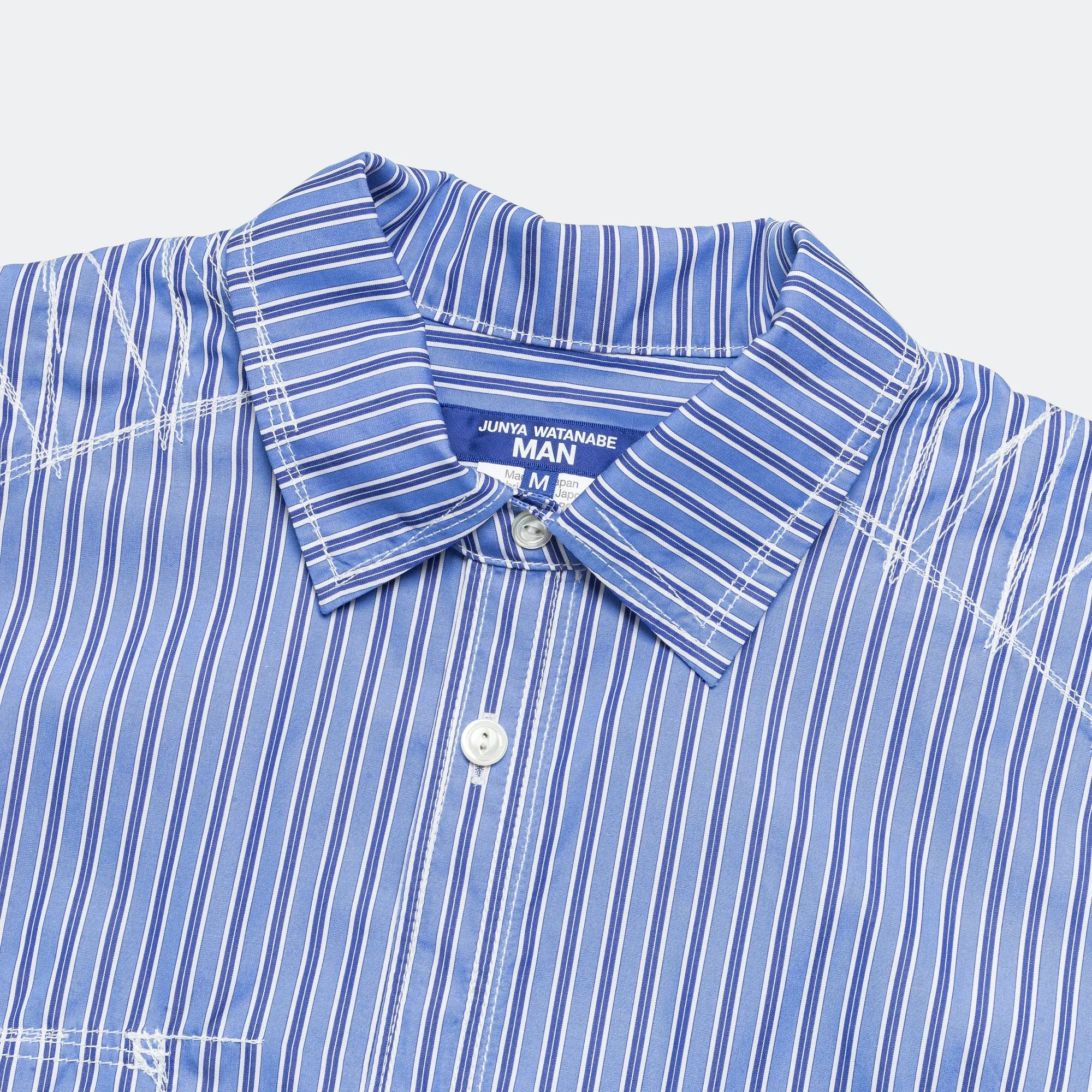 Cotton Stripe Panelled Shirt - Blue/Sax-White