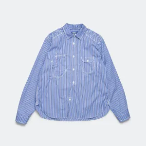 Cotton Stripe Panelled Shirt - Blue/Sax-White