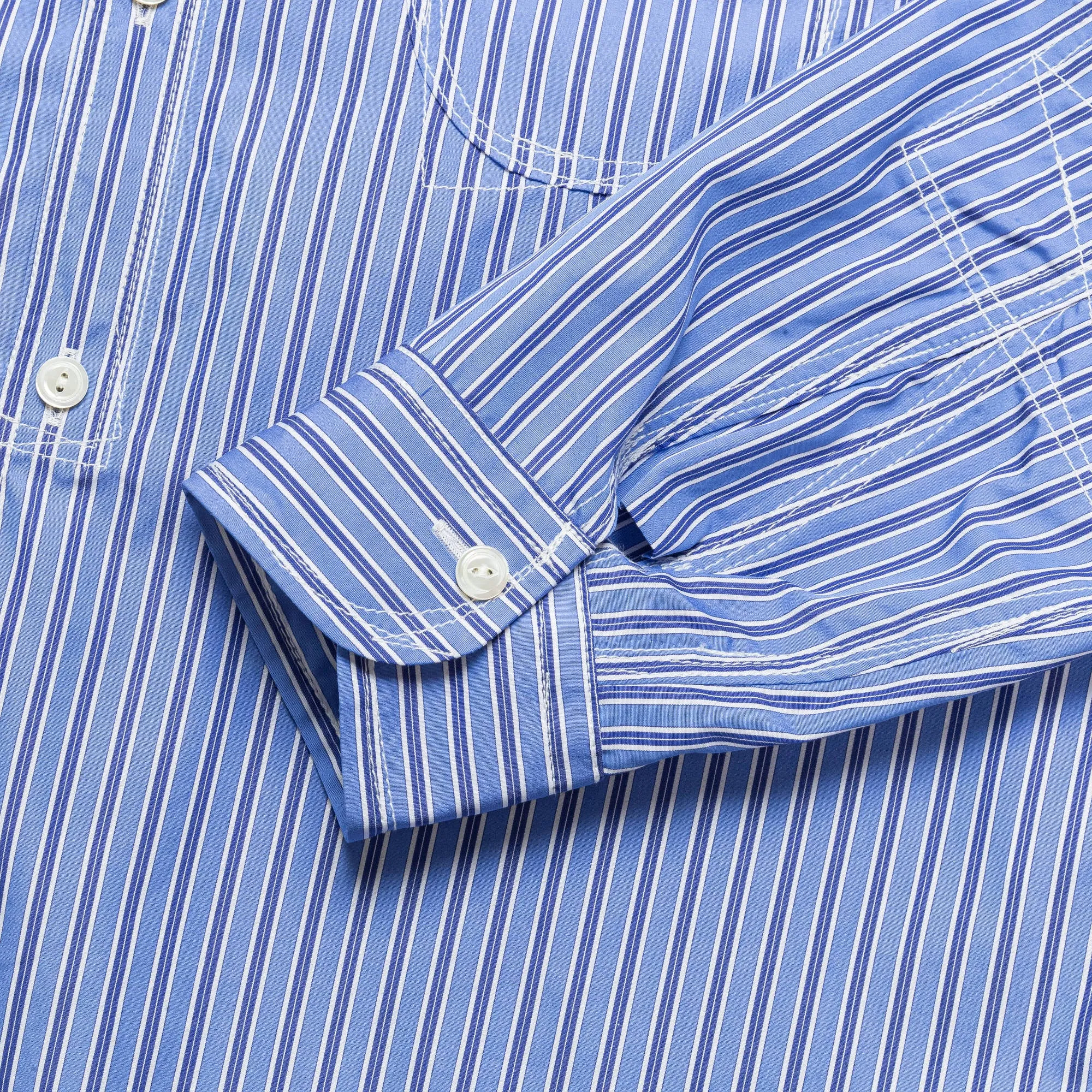 Cotton Stripe Panelled Shirt - Blue/Sax-White