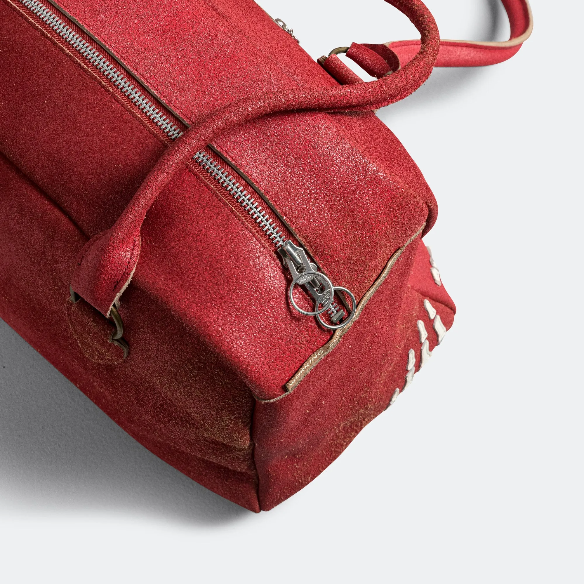Crack Leather FARGO Bag BONE PALM - Red