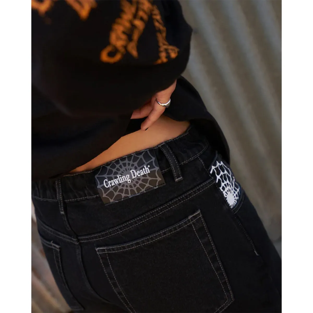 Crawling Death  - Web Denim Jeans Washed Black