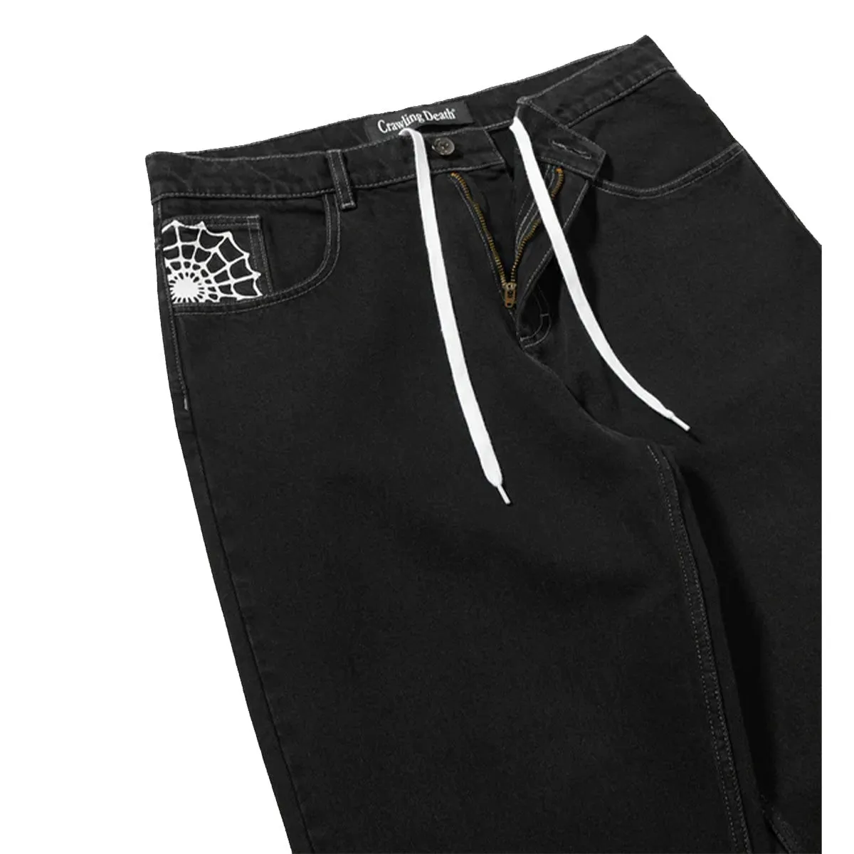 Crawling Death  - Web Denim Jeans Washed Black