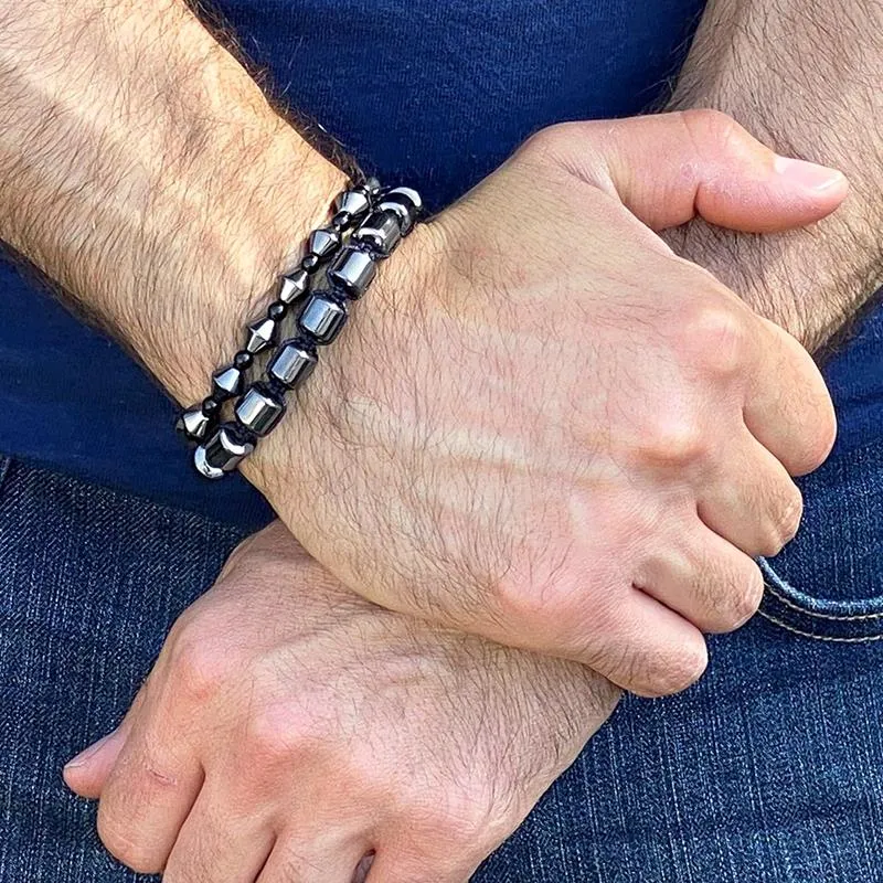 Crucible Los Angeles Hematite Stone Beaded Adjustable Bracelet (8mm)