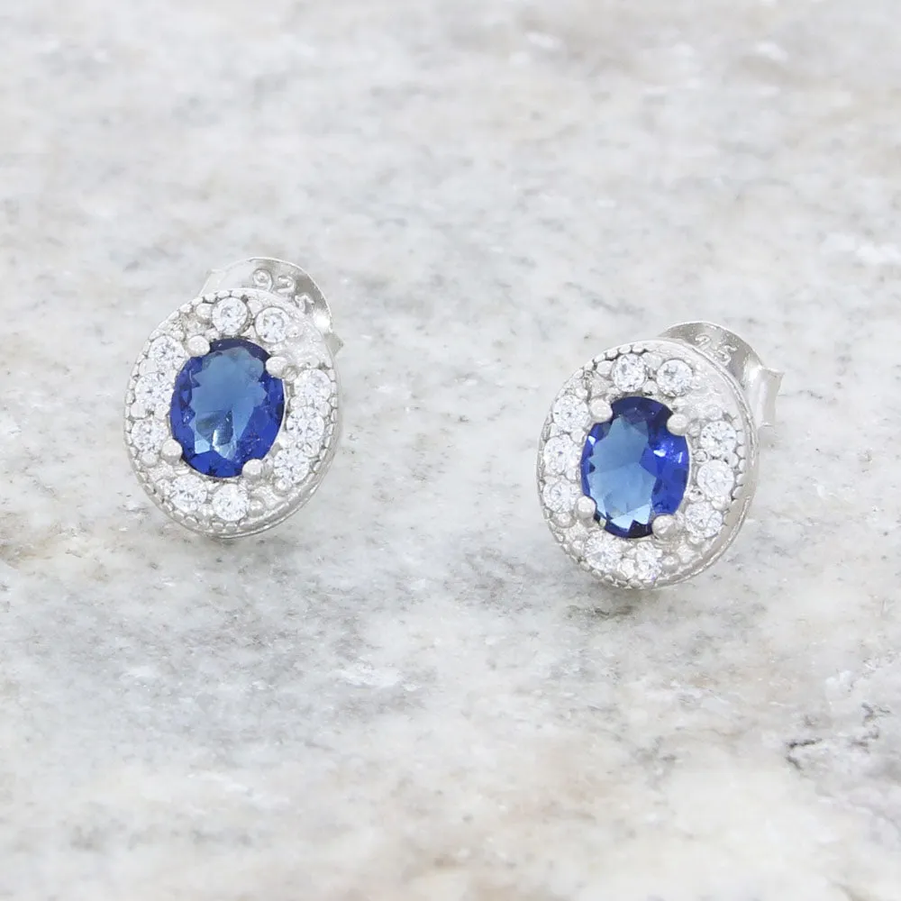 Cubic Zirconia Sterling Silver Oval Stud Earrings GVL014