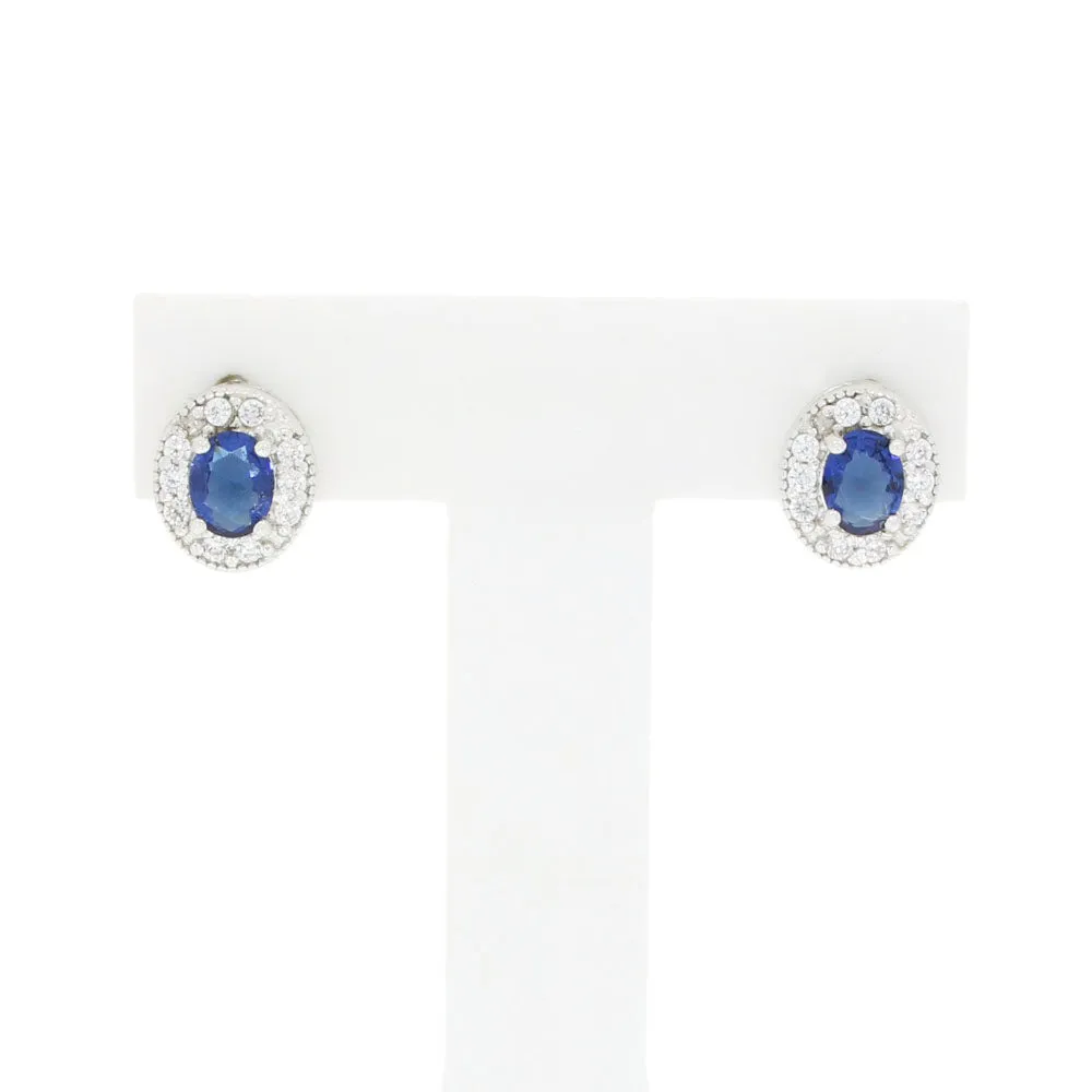 Cubic Zirconia Sterling Silver Oval Stud Earrings GVL014