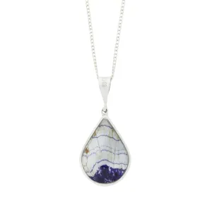 Derbyshire Blue John & Opalique Teardrop Silver Pendant and Chain