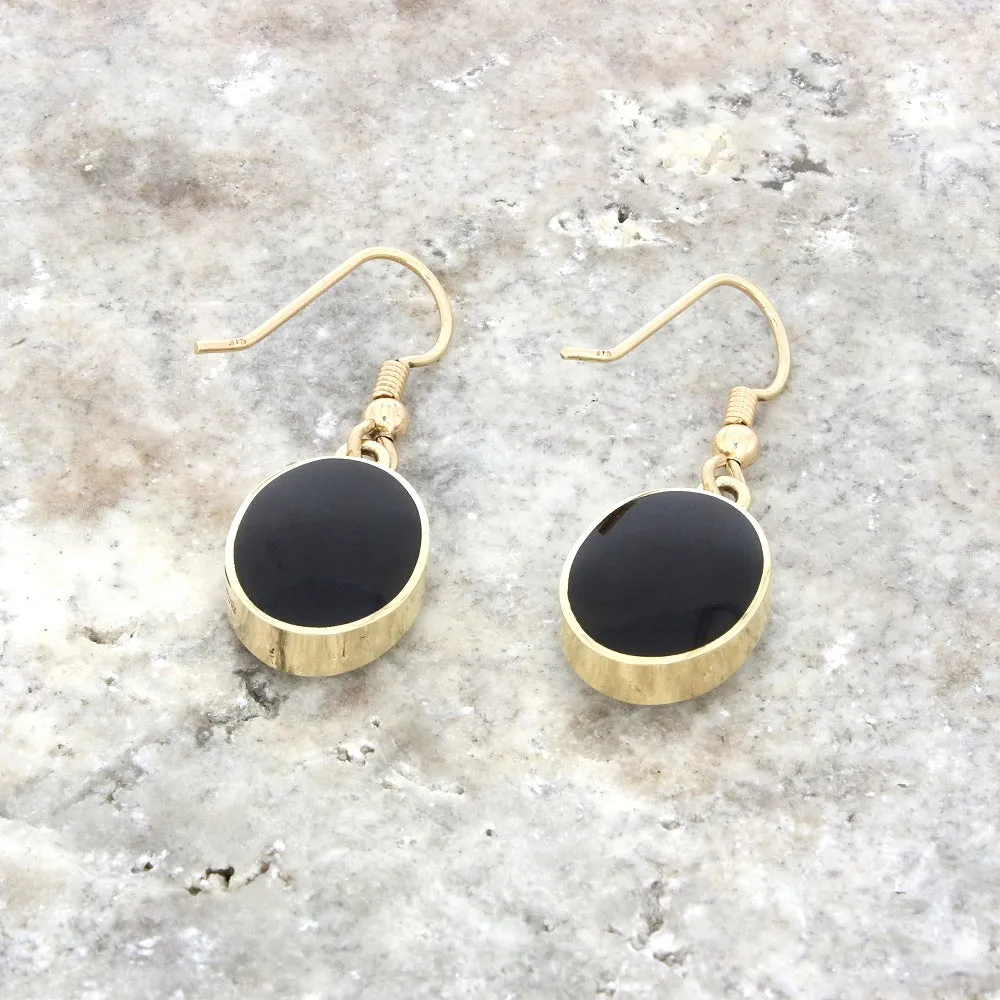 Derbyshire Blue John and Jet 9ct Yellow Gold Oval Reversible Drop Earrings