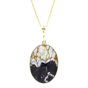Derbyshire Blue John and Labradorite 9ct Yellow Gold Large Oval Pendant Necklace