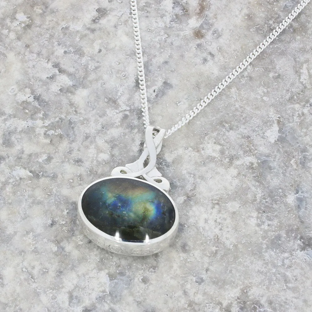 Derbyshire Blue John and Labradorite Silver Medium Pendant and Chain