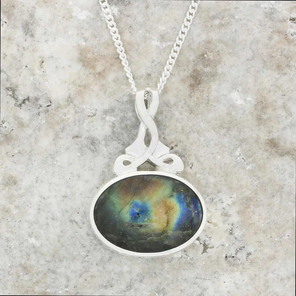 Derbyshire Blue John and Labradorite Silver Medium Pendant and Chain