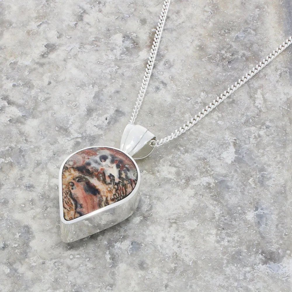 Derbyshire Blue John and Snakeskin Agate Silver Pendant and Chain
